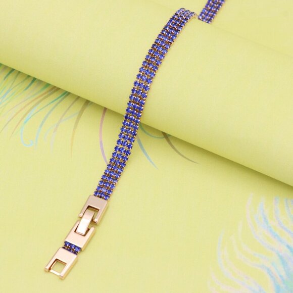 "Rose Gold Wide Bracelet with Blue Stones, XPBL0785 - Picture 6 of 12